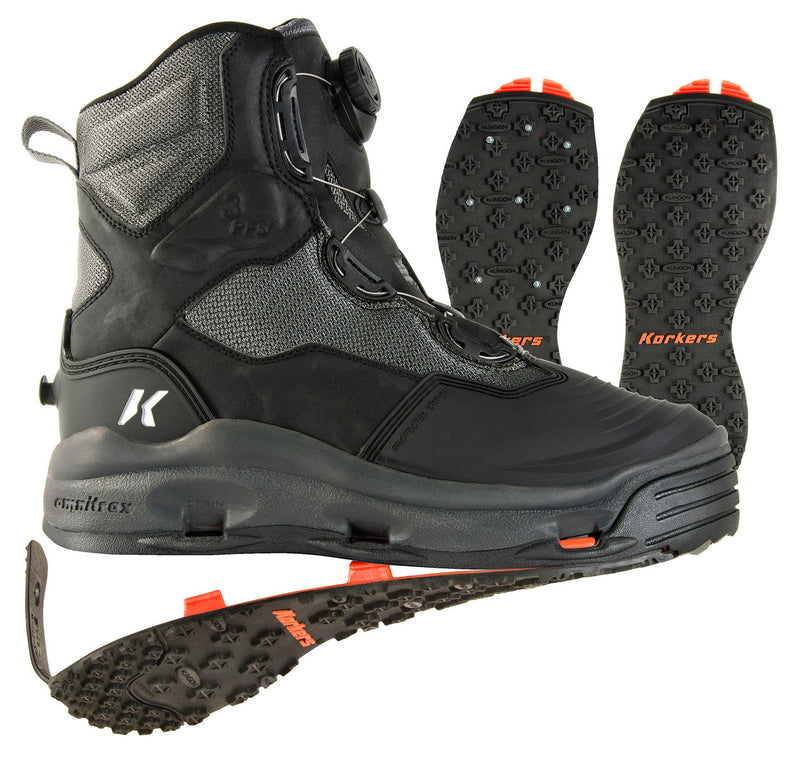 Load image into Gallery viewer, Korkers Darkhorse Wading Boots with Kling-On and Studded Kling-On Soles - Grey
