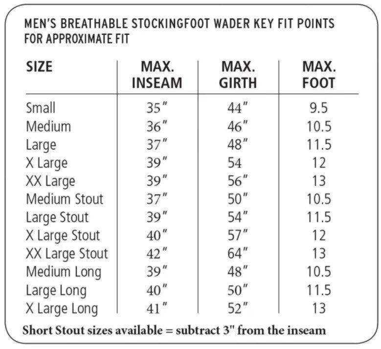Load image into Gallery viewer, Sizing chart for Men&#39;s Breathable Stockingfoot Waders 
