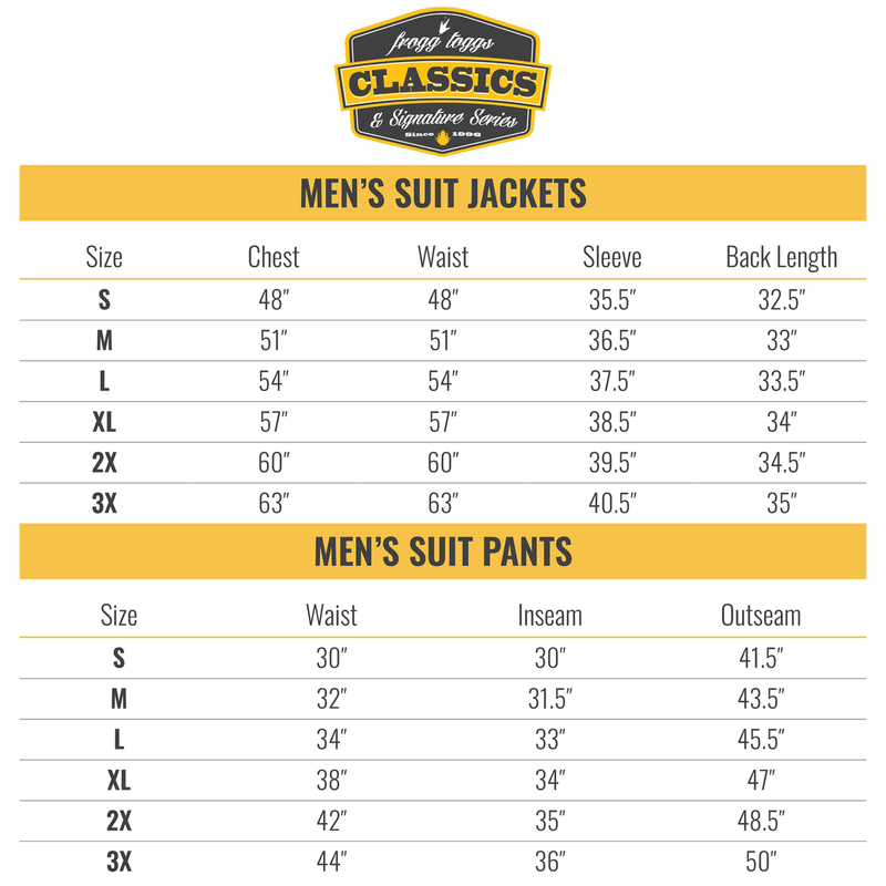 Load image into Gallery viewer, Frogg Toggs Mens Classic All-Sport Rain Suit - Solids Size Chart
