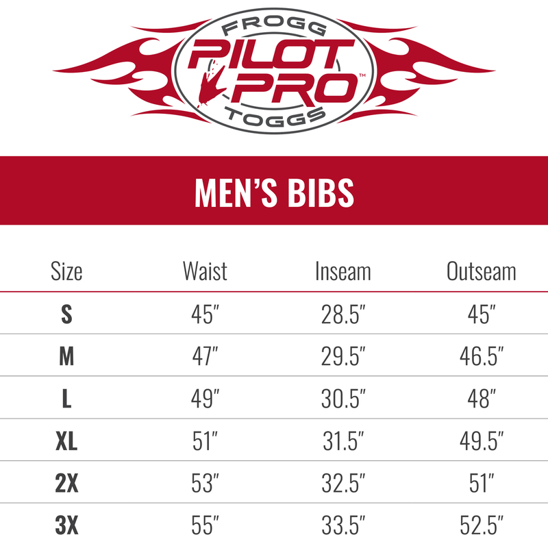 Load image into Gallery viewer, Frogg Toggs Mens Pilot Pro Bib Size Chart
