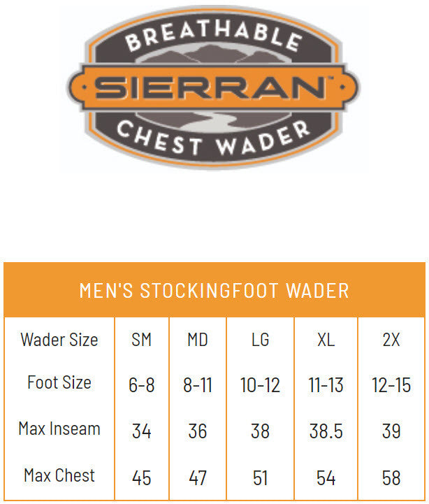 Load image into Gallery viewer, Frogg Toggs Mens Slate/Gray Sierran Stockingfoot Chest Waders Size Chart
