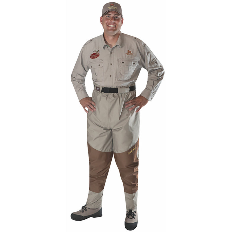 Load image into Gallery viewer, Man modeling Deluxe Breathable Wader Pants
