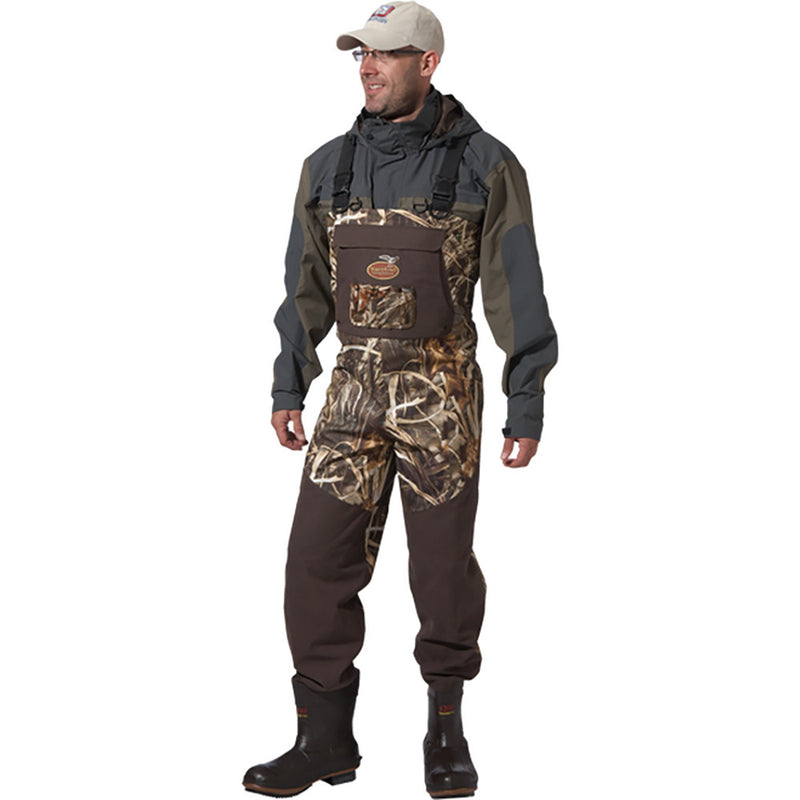Load image into Gallery viewer, Man modeling Realtree Max-5 1200 Gram Northern Guide Breathable Bootfoot Waders
