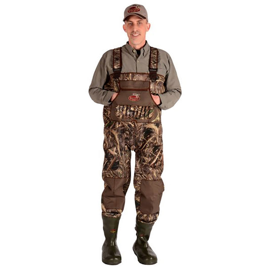 Man modeling Realtree Max-5 1600 gram 5.0mm Durastretch Waders