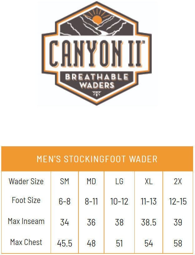 Load image into Gallery viewer, Frogg Toggs Mens Slate Canyon II Stockingfoot Chest Waders Size Chart
