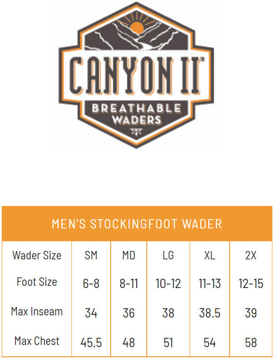 Frogg Toggs Mens Slate Canyon II Stockingfoot Chest Waders Size Chart