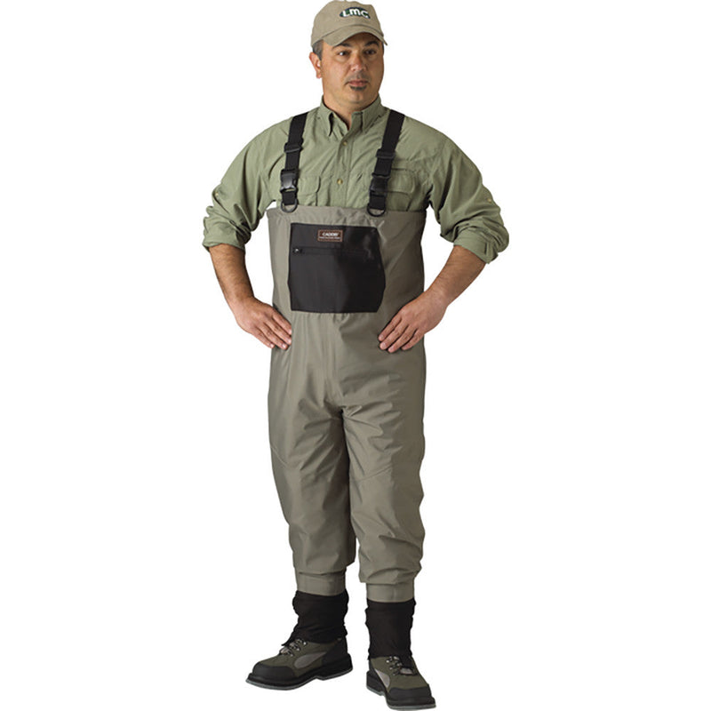 Load image into Gallery viewer, Man modeling Tan/Black Breathable Stockingfoot Waders
