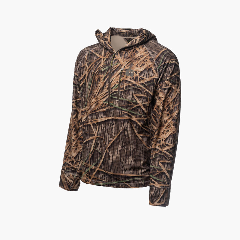 Load image into Gallery viewer, Gator Waders Men&#39;s Mossy Oak Original Shadow Grass Waypoint Grid Fleece 1/2 Zip Hoodie
