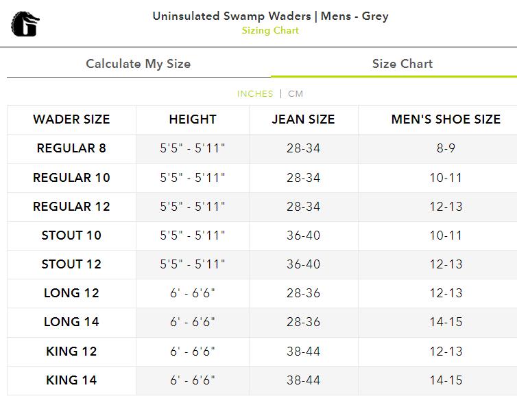Load image into Gallery viewer, Gator Waders Mens Gray Uninsulated Swamp Waders Sze Chart
