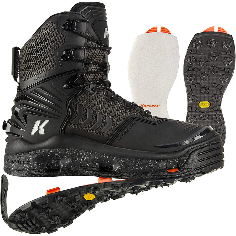 Load image into Gallery viewer, Korkers River Ops Fishing Boots with Felt and Vibram Soles - Black
