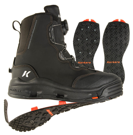 Korkers Devil's Canyon Wading Boots with Kling-On & Studded Kling-On Soles - Black
