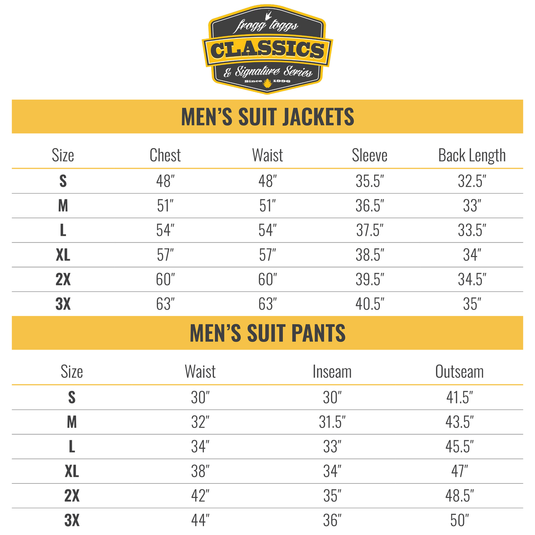 Frogg Toggs Mens Classic All-Sport Rain Suit - Solids Size Chart