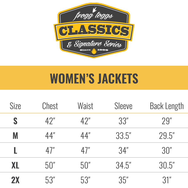 Load image into Gallery viewer, Frogg Toggs Womens Cherry Pro Action Jacket Size Chart
