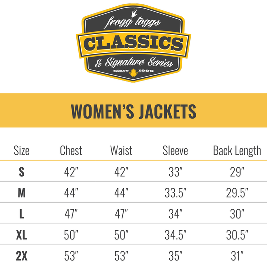 Frogg Toggs Womens Cherry Pro Action Jacket Size Chart