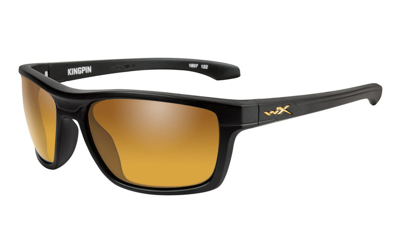 Load image into Gallery viewer, Wiley X WX Kingpin Sunglasses - Matte Black Frame/Polarized Venice Gold Mirror Lenses
