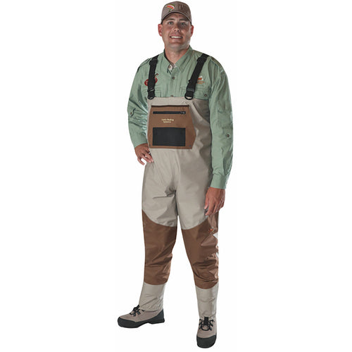 Smiling man models the Caddis Mens Deluxe Stockingfoot Breathable Waders