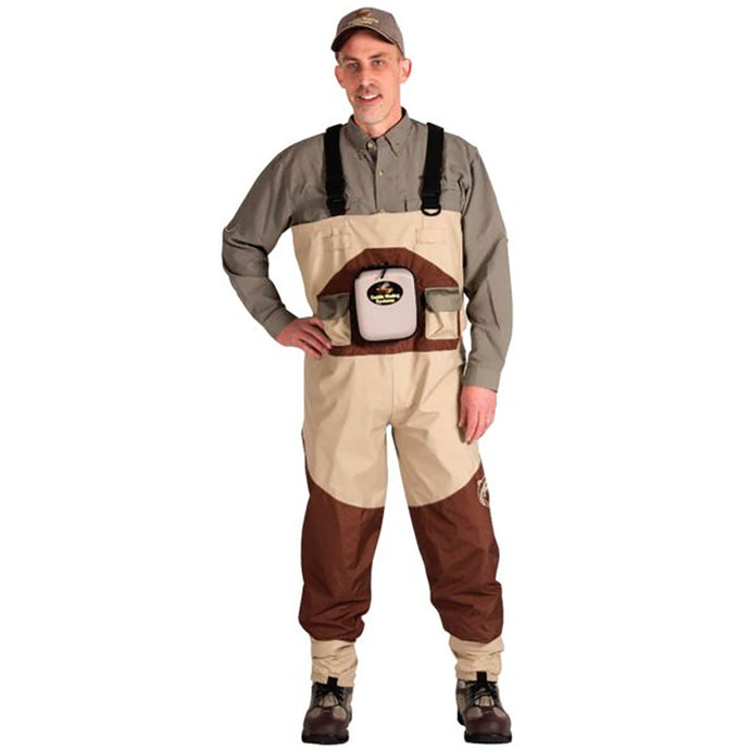 Man modeling Game Changer Breathable Waders in tan/brown