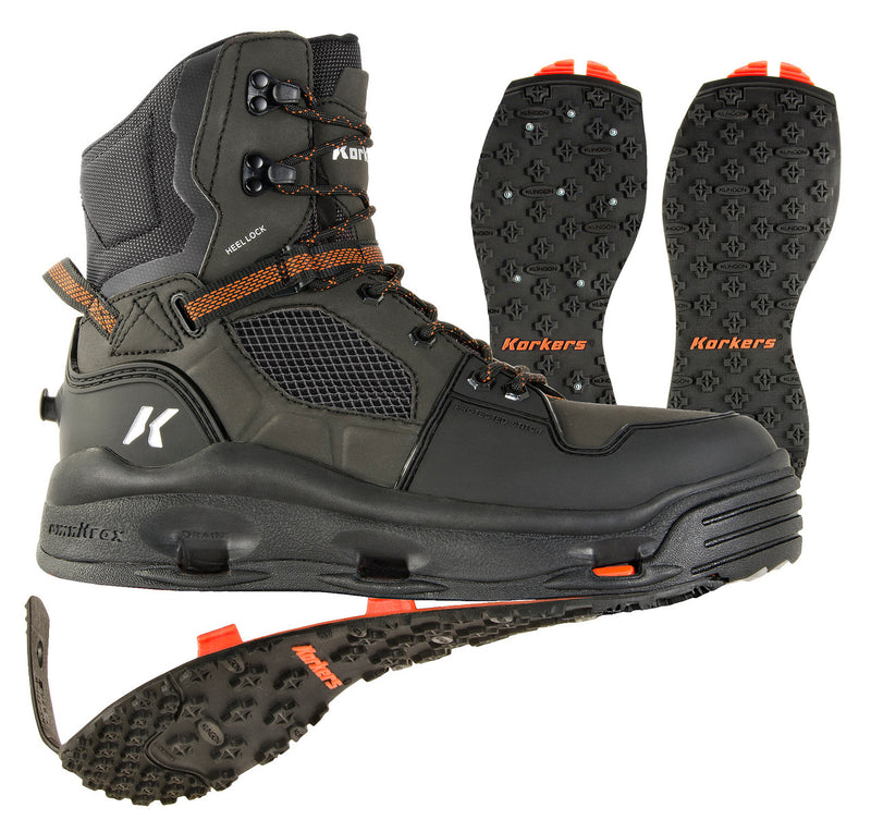 Load image into Gallery viewer, Korkers Mens Black Terror Ridge Wading Boots with Kling-On &amp; Studded Kling-On Soles
