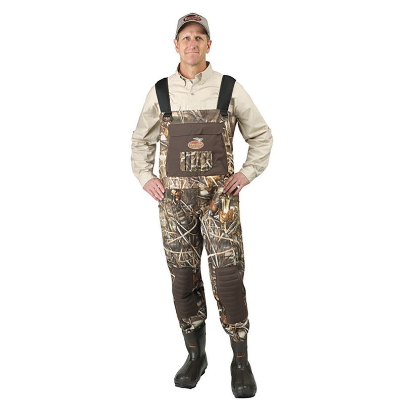 Load image into Gallery viewer, Man modeling Realtree Max-5 1200 Gram Hybrid DuraBreathable Waders
