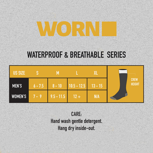 WORN Gray Waterproof Breathable Hell or High Water Hybrid Socks Size Chart
