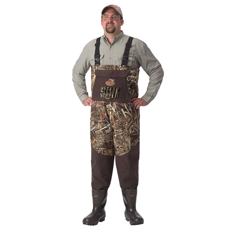 Load image into Gallery viewer, Man modeling Realtree Max-5 1200 Gram Northern Guide Breathable Bootfoot Waders
