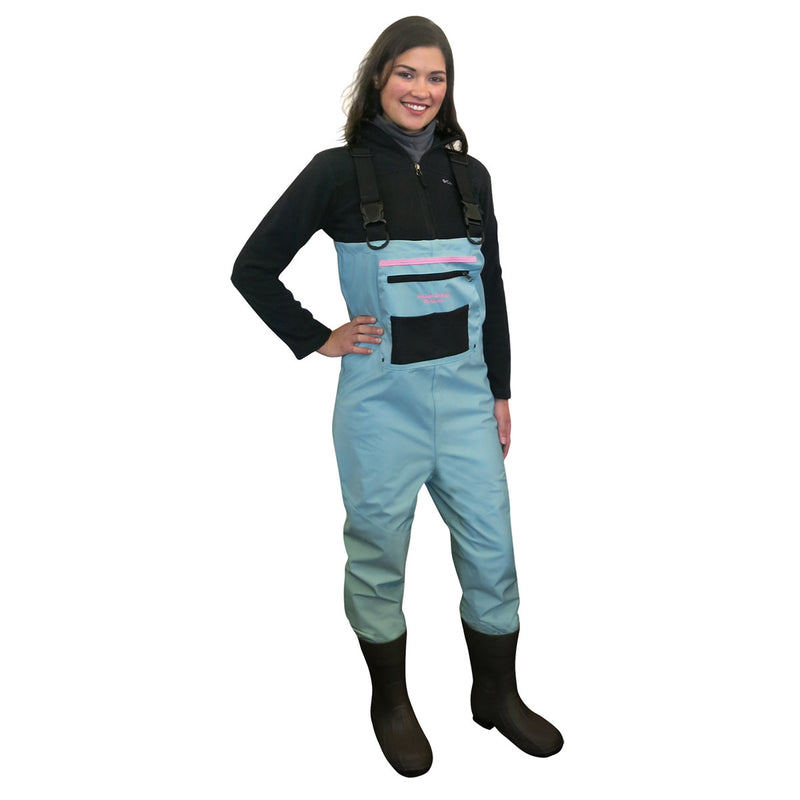 Load image into Gallery viewer, Woman modeling Deluxe Breathable Bootfoot Waders
