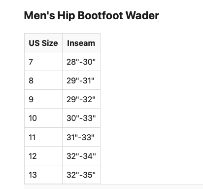 Load image into Gallery viewer, Hodgman Mens Brown Mackenzie Cleated Bootfoot Hip Waders Size Chart
