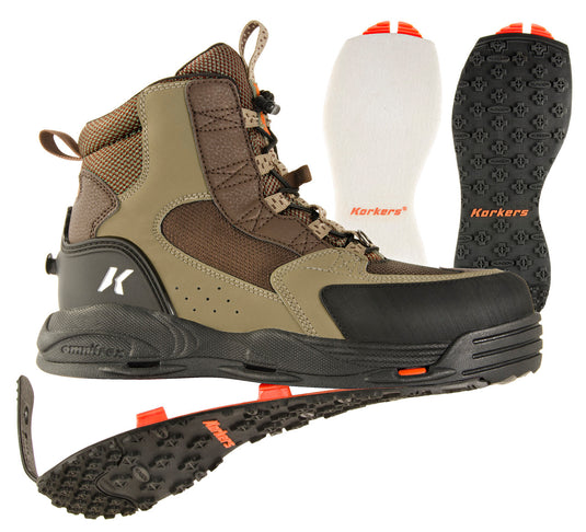 Korkers Redside Wading Boots with Felt & Kling-On Soles - Khaki/Black