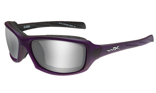 Wiley X WX Sleek Sunglasses - Matte Violet Frame/Silver Flash (Smoke Grey) Lenses