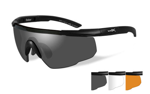 Load image into Gallery viewer, Wiley X Saber Advanced Sunglasses - Matte Black Frame/Smoke Grey - Clear - Light Rust Lenses
