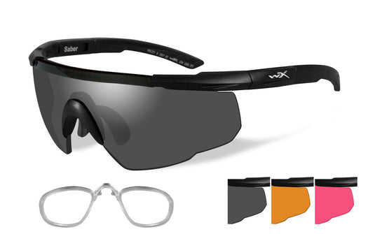 Wiley X Saber Advanced Sunglasses - Matte Black Frame with RX Insert/Smoke Grey/Light Rust Vermillion Lenses