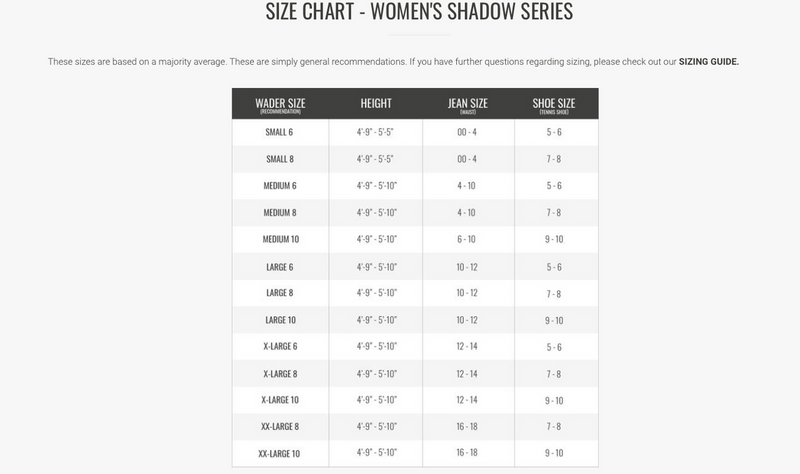 Load image into Gallery viewer, Gator Waders Women&#39;s Shadow Series Breathable Waders - Realtree Original Size Chart
