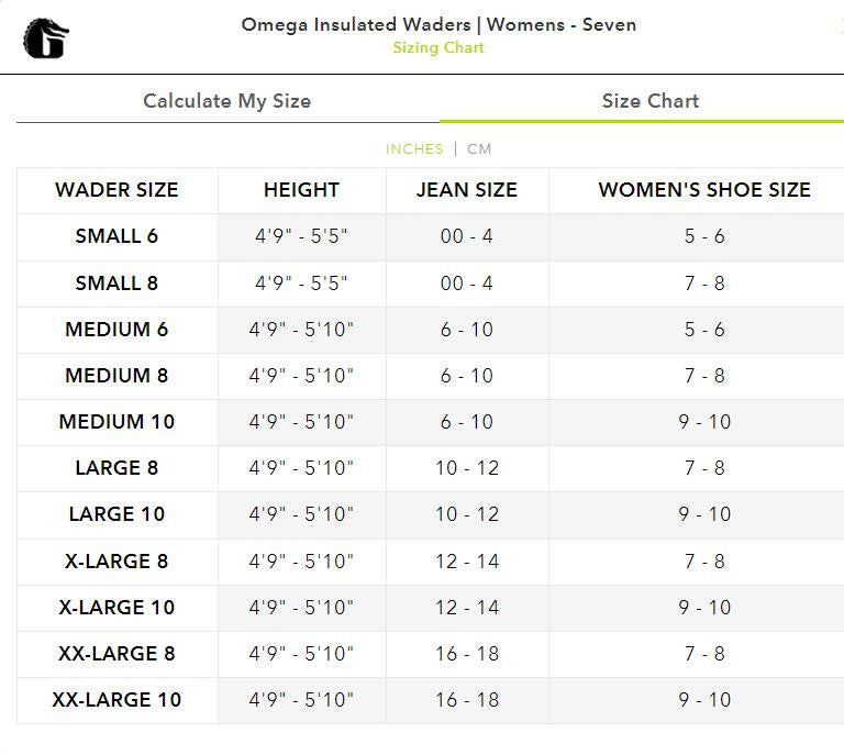 Load image into Gallery viewer, Gator Waders Women&#39;s Omega Insulated Waders - Seven Size Chart
