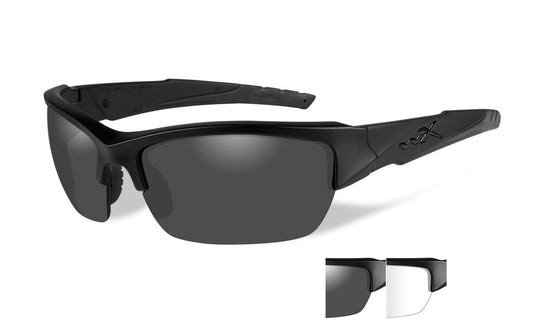 Wiley X WX Valor Sunglasses - Matte Black Frame/Smoke Grey - Clear Lenses