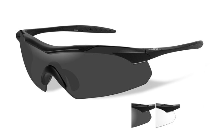 Wiley X WX Vapor Sunglasses - Matte Black Frame/APEL/Small Smoke Grey/Clear Lenses