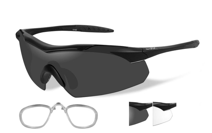 Wiley X WX Vapor Sunglasses - Matte Black Frame/APEL/Large Smoke Grey/Clear Lenses
