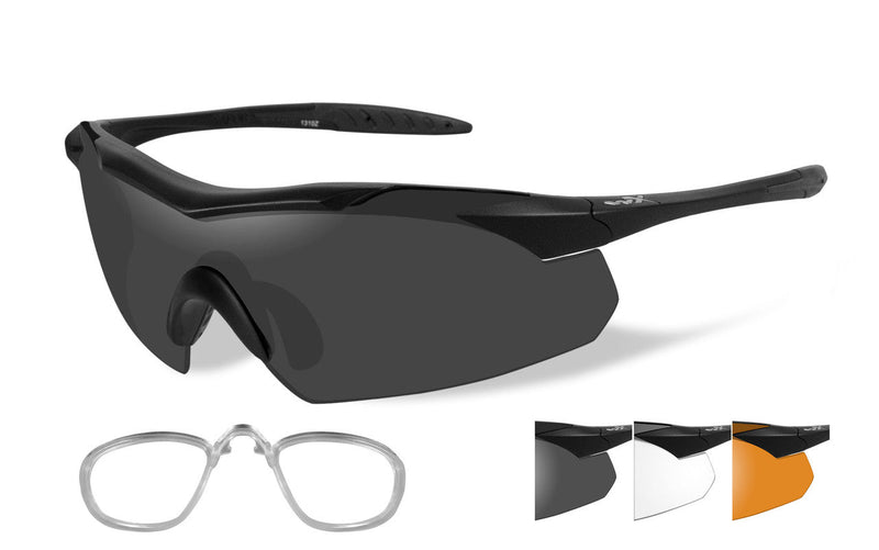 Load image into Gallery viewer, Wiley X WX Vapor Sunglasses - Matte Black Frame with RX Insert/Smoke Grey/Clear/Light Rust Lenses
