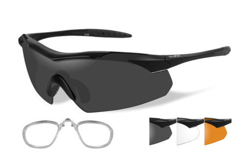 Wiley X WX Vapor Sunglasses - Matte Black Frame with RX Insert/Smoke Grey/Clear/Light Rust Lenses