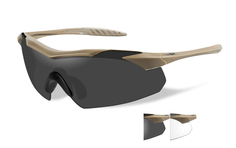 Load image into Gallery viewer, Wiley X WX Vapor Sunglasses - Tan Frame/Smoke Grey - Clear Lenses
