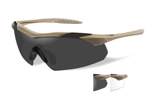 Wiley X WX Vapor Sunglasses - Tan Frame/Smoke Grey - Clear Lenses